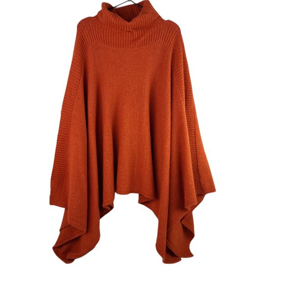 Lou & Grey Sweaters - Lou & Gray Oversized Poncho Burnt Orange Turtle Neck One Size